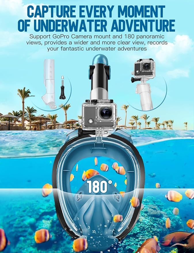 Zenoplige Full Face Snorkel Mask Adults,Dry-Top Snorkeling Gear with Camera Mount,Foldable 180-Degree Panoramic Scuba Mask for Snorkeling Diving Swimming Travel,Snorkel Mask Anti-Fog & Anti-Leak