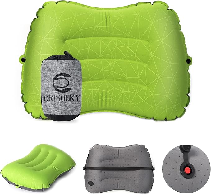 Camping Pillow - Inflatable Pillow - Travel Pillows for Backpacking & Airplane, Lumbar Support 2.0 Blow Up Pillow, Ultralight Compressible, Comfortable, Ergonomic Pillows (Light Green)
