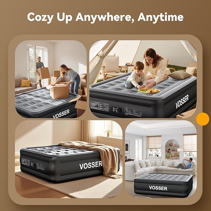 Air Mattress Full with Built in Pump,18’’Raised Blow Up Mattress,Self Inflatable Mattress in 3 Mins,Portable Air Bed for Home,Floor&Travel,Full Size Air Mattress for Adults 660LB Max,Black