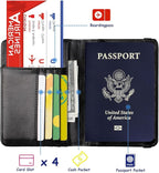 TOURSUIT RFID Blocking Passport Holder for Women Men, Leather Passport Travel Wallet with 3D Metal Badge, Travel Document Holder Cover Accessories (Black)