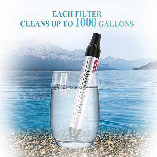 4 Pack Timain Mini Water Filter Straws,Water Purifier Survival for Emergency Preparedness,Break Glass,Travel,Camping, Hiking,Fishing,Hunting (4)