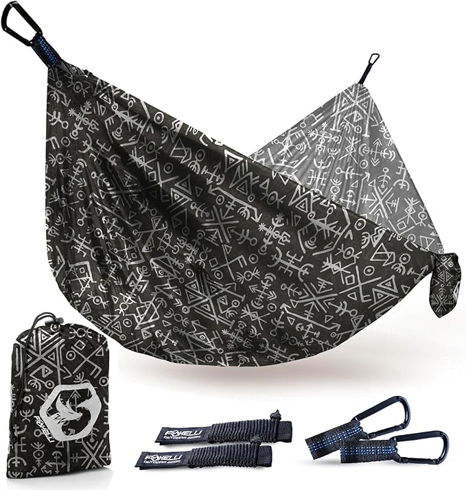Foxelli Camping Hammock - Lightweight Portable Hammock, Easy Setup with Tree-Friendly Ropes & Steel Carabiners, Heavy Duty Parachute Nylon for Indoors and Outdoors