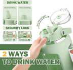 BLUEGO Water Bottle 64 oz Tumbler with Lid and Straw, Glass Water Bottle with Straw, Water Tumbler with Handle Half Gallon Water Jug Large Waterbottle for Daily Water Intake, BPA Free, Light Green