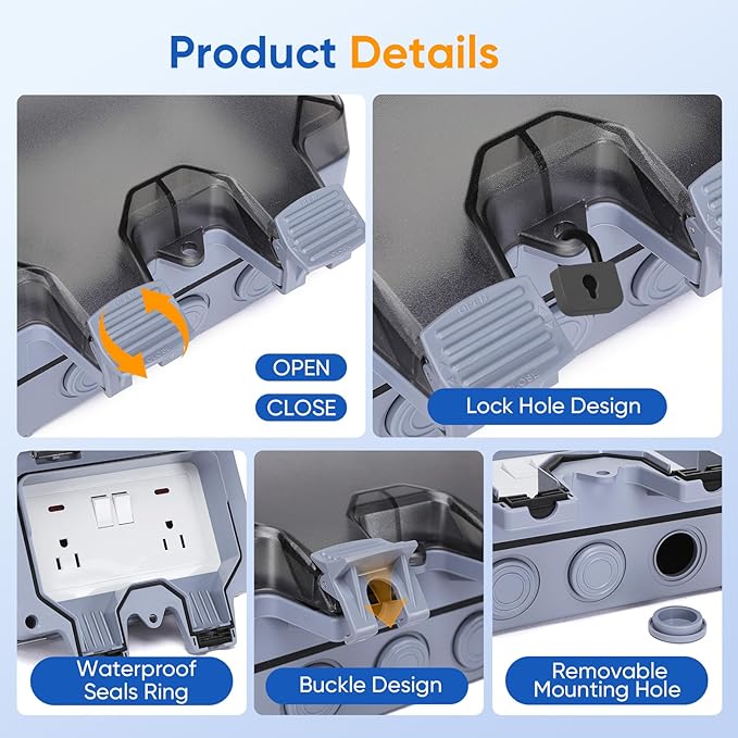 Outdoor Power Outlet,Outdoor Extension Cord Waterproof Double Wall Outlet Extender with On-Off Switch and Indicator Light，Exterior Electric External Power Outlet,Outside Outlet (19.6FT)