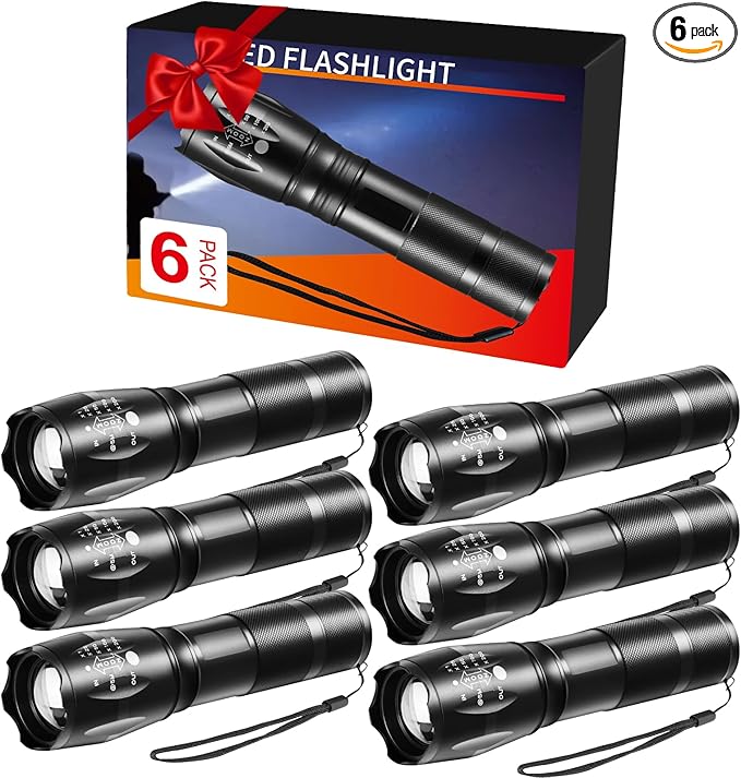 6Pack LED Flashlights High Lumens, 5Mode Tactical Flashlight for Home, Small Flashlights Powerful, Pocket Flashlight Bright, Adjustable Torch Light, Mini Flash Light for Emergencies Camping Outdoor