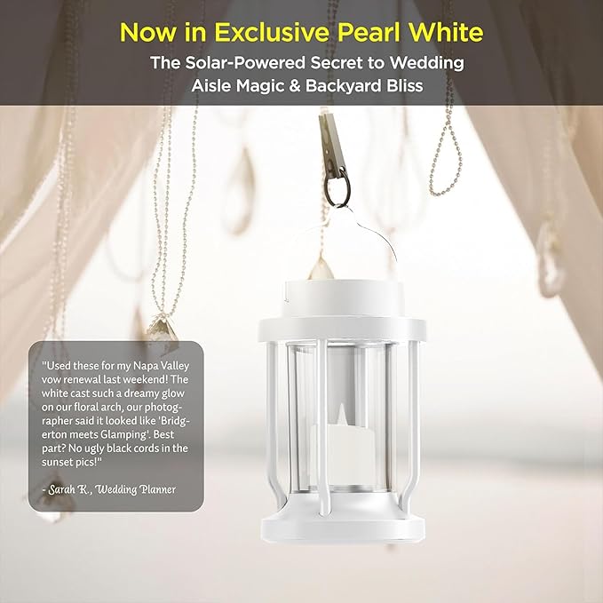 Solar Lantern Outdoor & Indoor Use – Hanging Solar Lights with Realistic Flickering Flameless Candle, Weatherproof for Gardens, Patios, Trees, and Lawns (White, 2 Pack)