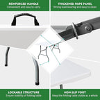 Foldable Table, Plastic 6FT Folding Table, Indoor Outdoor Portable Utility Table with Handle for Party, Camping and Picnic, White