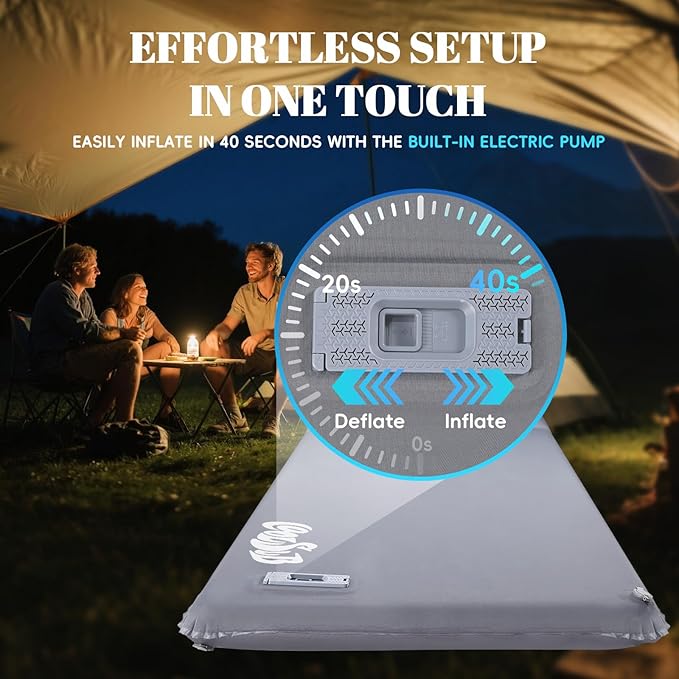 Camping Sleeping Pad Self Inflating Sleeping Pad with Electric Pump, 3.2" Ultra-Thick Memory Foam Sleeping Mat with Pillow, Camping Mattress Compact for Backpacking Hiking Traveling