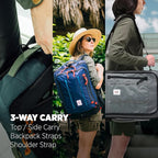 Topo Designs Global Travel Bag – 30L or 40L - Carry-On Compliant Most Airlines, Durable Travel Duffel Bag, Clam Shell Main Pocket, Laptop Sleeve, Backpack, Luggage (30L / Dark Denim/Burgundy)