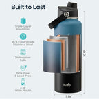 BUZIO Water Bottle with Straw Lid and Flex Cap, 40oz Double Vacuum Stainless Steel Water Flask, Cold for 48 Hrs Hot for 24 Hrs Simple Thermo Canteen Mug, Indigo Black