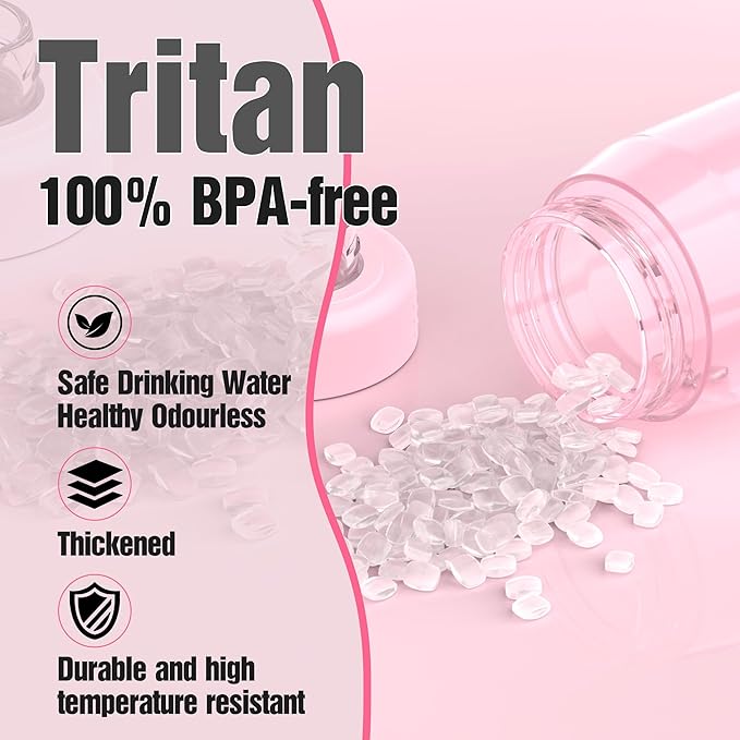 Water Bottle 32oz, clear water bottle with Spout Lid and Carry Handle, Reusable, Tritan, BPA Free, Hiking Water Bottle Suitable for Travel, Outdoors, Gym, Travel, Home, School (Pink)