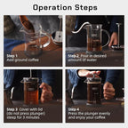 French Press Coffee Maker Stainless Steel Cold Brew Heat Resistant Glass Coffee & Tea Maker with 2 Filter (1000ml/34oz)
