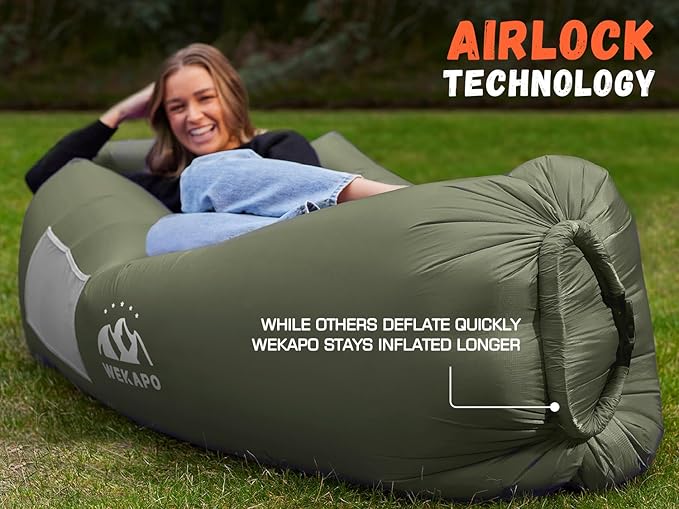 WEKAPO Inflatable Sun Lounger, Air Sofa, Hammock, Portable, Waterproof and Leak-Proof, Ideal for Backyard, Beach, Travel, Camping, Picnics and Music Festivals
