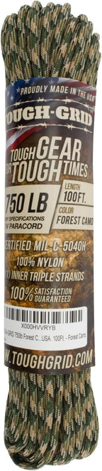 TOUGH-GRID Paracord Rope 750 lbs Nylon Parachute Cord, Made in USA Survival Kit, Outdoor Adventures, Camping, Tactical Gear & Emergency Supplies, Military Type IV Mil-Spec