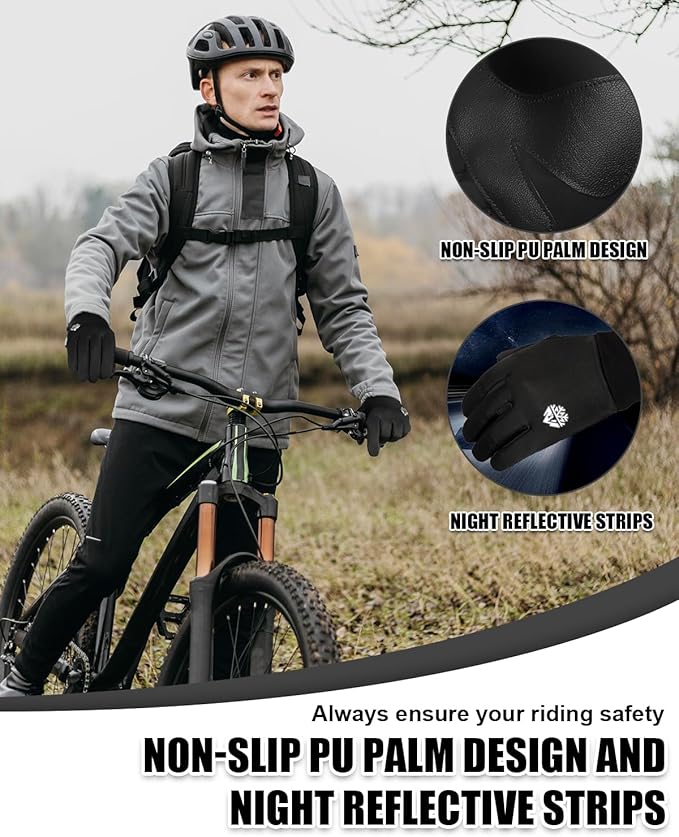 RIGWARL Winter Gloves Men and Women Medium-Thick, Gloves for Cold Weather with Thermal Plush, Touchscreen Running Glove Adjustable Zippered Wrist for Walking The Dog Hiking Camping Cycling Work