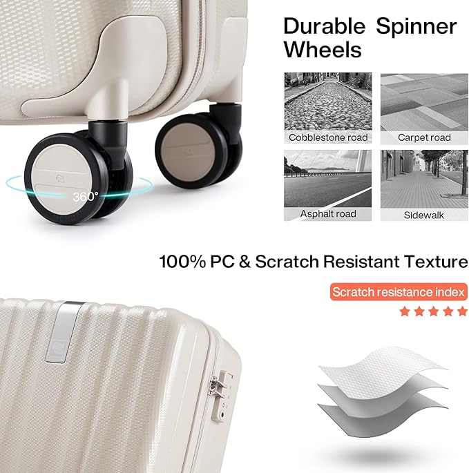 Hanke 16 Inch Underseat Carry on Luggage with Wheels Small Hard Shell Suitcases for Weekender,Travel Approved Lightweight Travel Luggage Suitcase for Womem Men,Christmas Gifts for Birthday-Ivory White