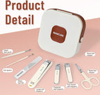 Nail Clipper Set for Men and Women, 7 Pcs Toenail Clippers, Stainless Steel Fingernail Clipper, and Travel Case Manicure Set, Gift Ideas (Beige)