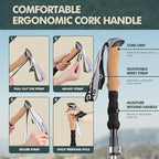 GPTCAMP Nordic Walking Stick, TPZ-1, 2pc Folding Collapsible Hiking Poles with Metal Quick Lock, Cork Handle, Lightweight 7075 Aluminum Trekking Poles for Seniors Women Men Hiking Gear