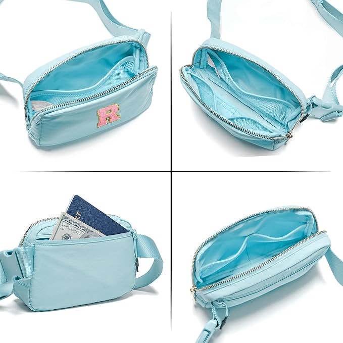 Gitus Gifts for 7 8 9 10 11 Year Old Girls Belt Bag Fanny Pack Crossbody Bags with Initial Letter Patch Birthday Gifts for Daughter Sister Friends Teen girls (Icing Blue-R)