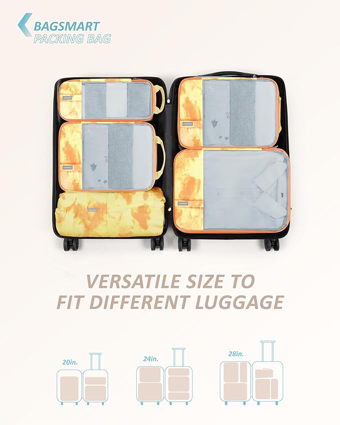 BAGSMART 6 Set /4 Set/2 Set Compression Packing Cubes for Travel, Lightweight Luggage Organizer Bags, Durable Space Saver Bags Travel Essentials