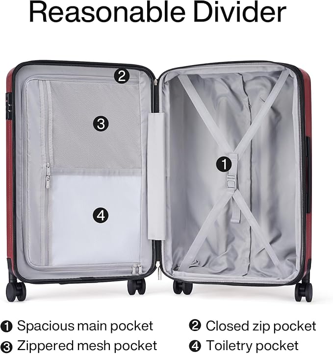 Hanke Expandable Hard Shell Luggage Sets 2 piece Carry on Luggage with Wheels Suitcases Lightweight Checked TSA Luggage Rolling Large Suitcase Travel Luggage Bag Woman Men 20/29 Inch(Burgundy)