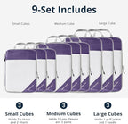 9 Set Compression Packing Cubes for Travel - Compressible, Lightweight, and Space-Saving Packing Cubes, Travel Essentials for Women, Purple