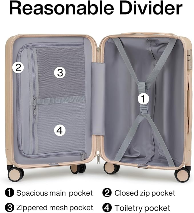 Hanke 20/29 Inch Carry On Luggage Sets 2 Piece Hard Shell Suitcases with Spinner Wheels Extra Large Travel Luggage Rolling Suitcase for Travel Nestable Storage（Cuba Sand）