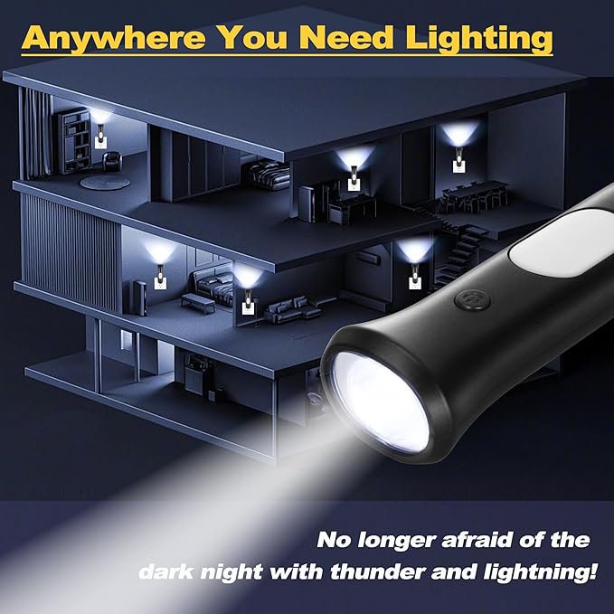 4 in 1 Emergency Lights for Home Power Failure, 6 Pcs Rechargeable LED Flashlight Plug in Wall, Automatic Turn-On Power Outage Night Light Flashlight for Hurricane Preparedness Items, Black