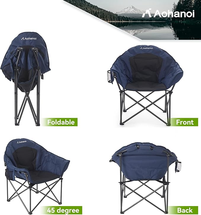 Oversized Camping Chairs, Camp Chairs, Camping Chairs for Heavy People, Padded Outdoor Folding Moon Chairs with Extra Wide Seats, Lawn Chairs Folding Supports up to 350lbs