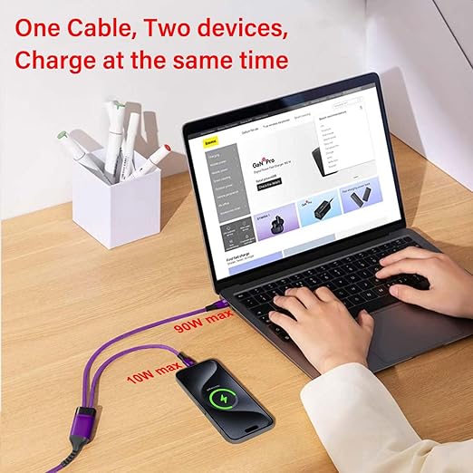 4FT 2 in 1 100W USB c to Dual USB-C Fast Charging Cable,iPhone 15 USB C to Double Type c Cable for MacBook Pro/Air,iPad Pro/Air,iPhone 15 Plus/15 Pro Max,Samsung Galaxy S24/S23/S22/S21,Moto,Switch
