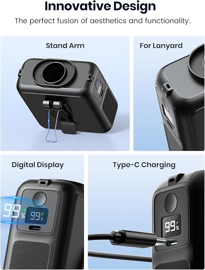 Warmco Portable Waist Fan,10000mAh Rechargeable Clip On Belt Fan with LED Light, 4 Speeds & 16000RPM Strong Airflow Wearable Neck for Camping, Outdoor, Hiking