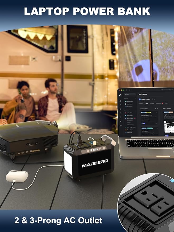 MARBERO Portable Power Bank with AC Outlet, Peak 120W/110V Portable Laptop Battery Bank, 24000mAh Charger Power Supply with AC Outlet, Power Station for Outdoor Camping Home Office Hurricane Emergency