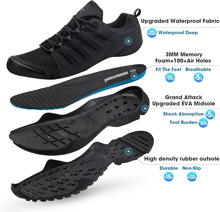 Grand Attack Men's Waterproof Hiking Shoes Lightweight Approach Trekking Comfortable Backpacking Boots Non Slip Work Shoes Outdoor Camping Travel Sneakers