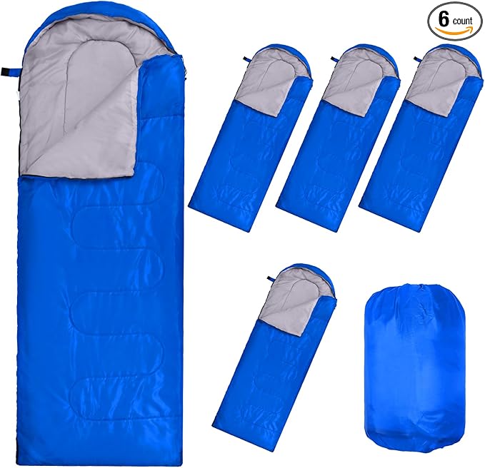 Macarrie 6 Pack Camping Sleeping Bags Bulk for Adults, 4 Season Cold Weather Sleeping Bag with Compression Sack Lightweight Waterproof Essential Gear for Backpacking Hiking Travel