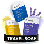 FOMIN - Antibacterial Paper Soap Sheets Tin for Traveling - (300 Sheets) Variety Pack (Unscented, Lemon, Lavender) Portable Travel Hand Soap Sheets, Dissolvable Mini Camping Hand Soap for Hand Washing