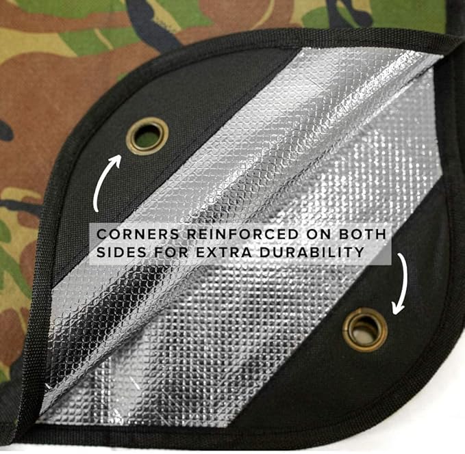 Arcturus Insulated Tarp, Reusable Heavy Duty Thermal Survival Blanket – 60x82in, Reflects 90% Body Heat, Waterproof, Windproof, 3-Layer Design, Reinforced Grommets, Woodland Camo