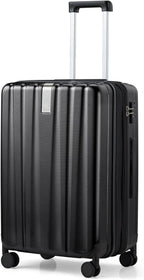 Hanke 24 Inch Expandable Checked Luggage Lightweight PC Hard Shell luggage Suitcases with Wheels Travel Luggage Rolling Large Suitcase Travel Luggage Bag for Go To University.(Jet Black)