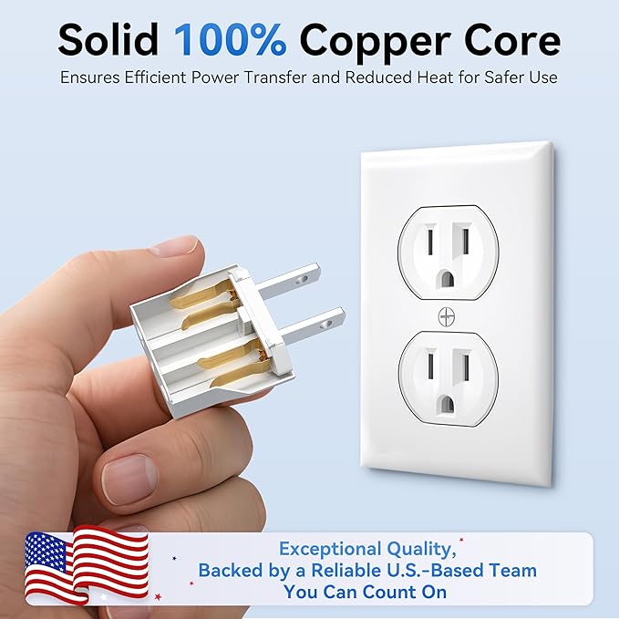 European to American Outlet Plug Adapter, Unidapt EU Europe to US USA Travel Adapter Plug Power Converter, EU/Asia/AU/Italy to U.S Canada Outlets Wall Plug Adapters Type A (6-Pack, White)