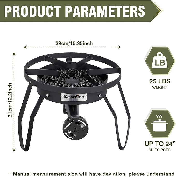 Bestfire 16" Single Propane Burner Camping Stove with 4 Feet High Pressure 0-20 PSI Gas Burner Adjustable Hose 200,000 BTU for Frying, Camping, Home Brewing and Turkey Frying