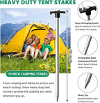 Eurmax USA Galvanized Non-Rust Camping Family Tent Pop Up Tent Stakes Canopy Anchors Heavy Duty 10pc-Pack, with 4x10ft Ropes & 1 Stopper(Black)