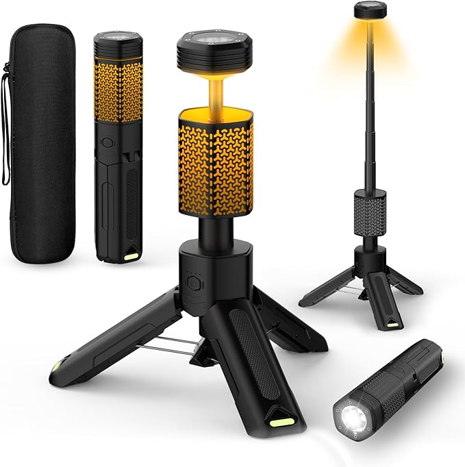 Telescopic Camping Light - 10500mAh Rechargeable Camping Lantern with Storage Bag, Portable Magnetic Camping Lamp, Waterproof Camp Light Outdoor Emergency Lights for Home Power Outage, Hiking -Black