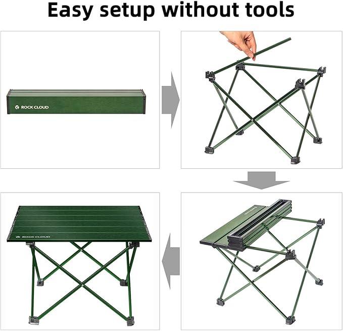 ROCK CLOUD Portable Camping Table Ultralight Aluminum Folding Beach Table Camp for Camping Hiking Backpacking Outdoor Picnic, Green