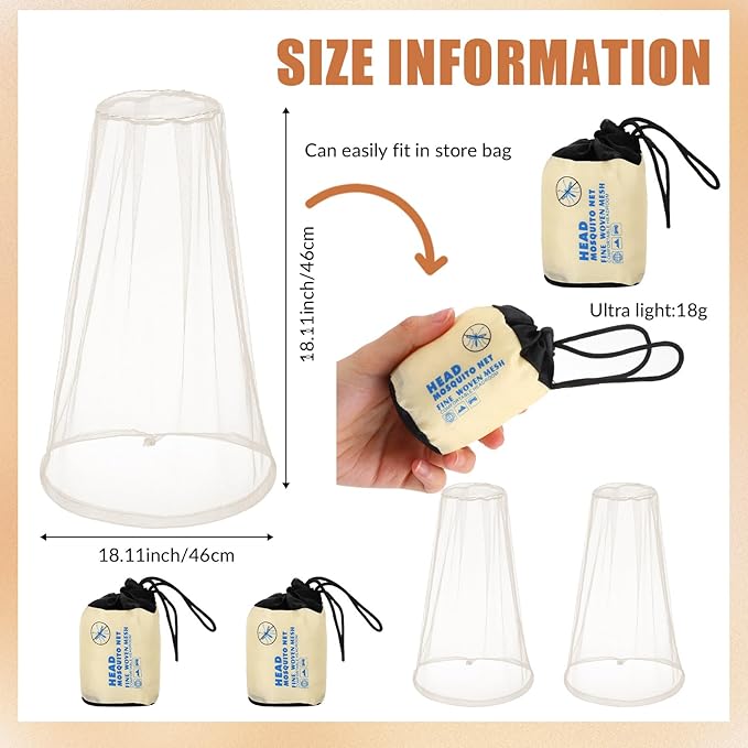 Hestya 2 Pack Mosquito Head Mesh Net Midge Insects Bugs Head Face Net Protecting for Outdoor Hiking Camping Climbing Walking(Beige)