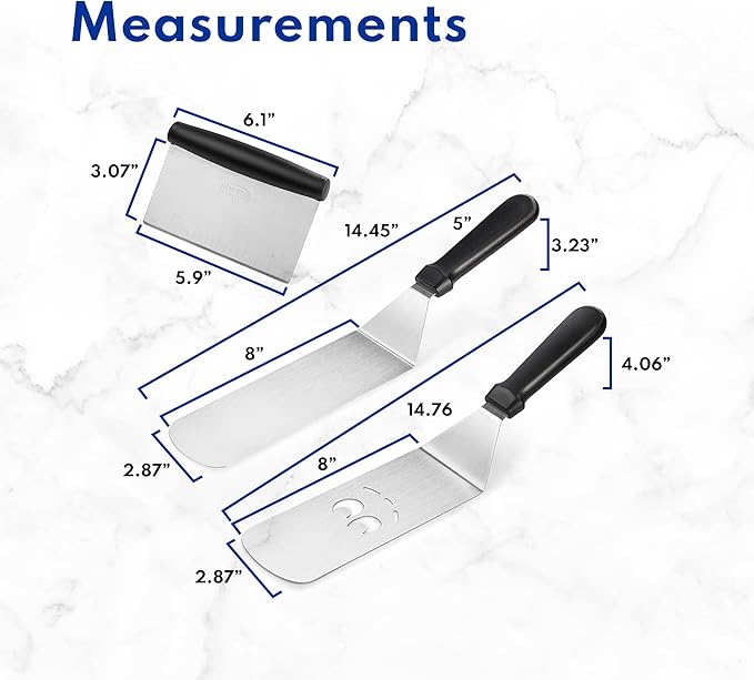 New Star Foodservice 7006865 Stainless Steel BBQ/Griddle Utensils & Accessories Tool Set, 6-Piece Set Includes Spatulas, Dough Scraper with Measurements, & Squeeze Bottle Set