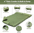 Double Sleeping Pad for Camping – 4” Thick Inflatable Camping Mattress 2 Person, Built-in Foot Pump & Pillow, Ultralight Self-Inflating Camping Mat for Tent, Hiking, Backpacking, Traveling