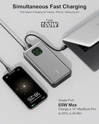65W Power Bank, 25000mAh Travel Essential USB C Laptop Portable Charger, 100W Total Fast Charging Battery Pack for MacBook Dell XPS iPad Tablet Steam Deck iPhone 17-12 Series Samsung Switch and More