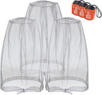 Anvin Mosquito Head Mesh Nets Gnat Face Netting for No See Ums Insects Bugs Gnats Biting Midges from Any Outdoor Activities, Works Over Most Hats Comes with Free Stock Pouches (3pcs, Grey)