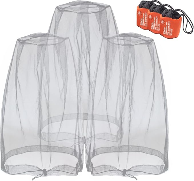 Anvin Mosquito Head Mesh Nets Gnat Face Netting for No See Ums Insects Bugs Gnats Biting Midges from Any Outdoor Activities, Works Over Most Hats Comes with Free Stock Pouches (3pcs, Grey)