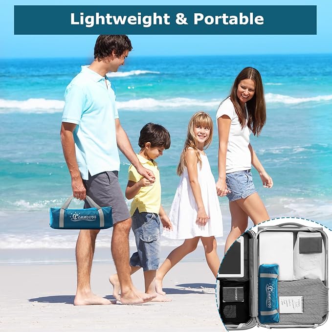 COMMOUDS Beach Tent Sun Shade for 3/4-5/6-7/8-10 Person, UPF 50+ Beach Sun Shelter Canopy Tent, Lightweight, Easy Set Up and Carry