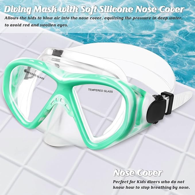 Kids Swim Goggles Snorkel Diving Mask for Boys Girls Ages 5-15, Two-Color Anti-Fog Swimming Goggles with Nose Cover